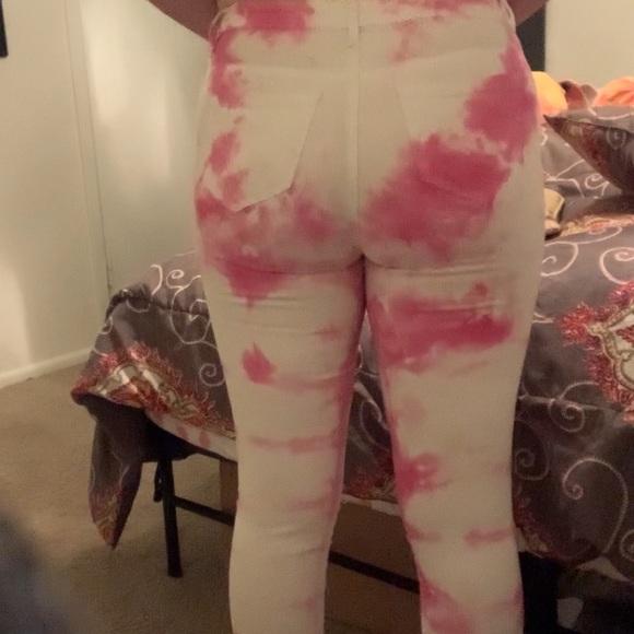 Pink Tye Dye Distressed Skinny Jeans - Picture 4 of 5